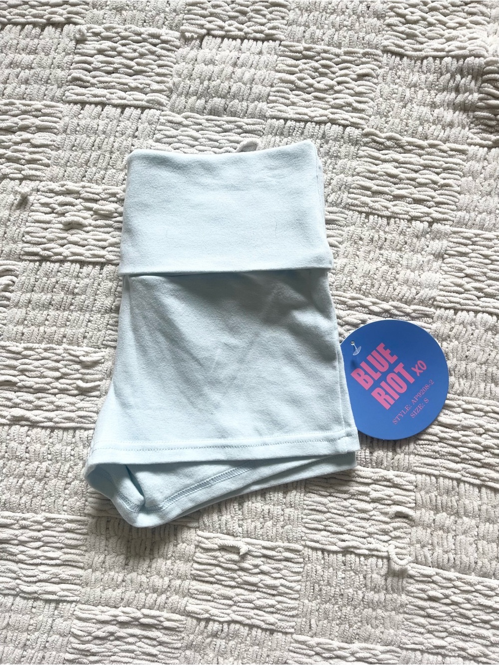 minty blue fold-over shorts
